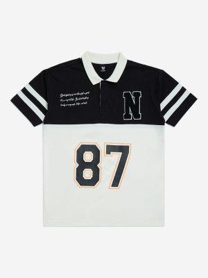 Y&F Kids Off-White Colour-Blocked Cotton Polo T-Shirt