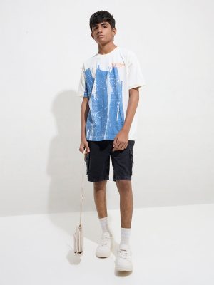Y&F Kids Off-White Abstract Design Cotton T-Shirt