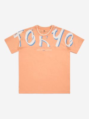 Y&F Kids Orange Text Design Cotton T-Shirt