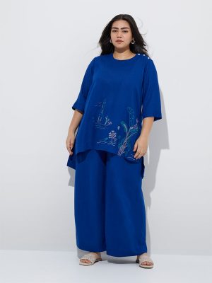 Diza Blue Solid Palazzos
