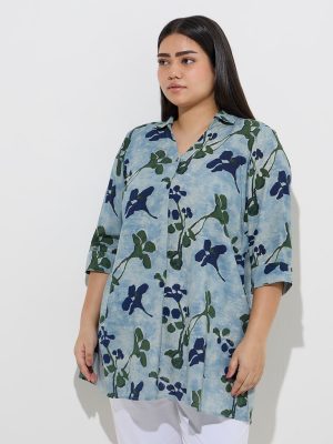 Diza Blue Foliage Design Tunic