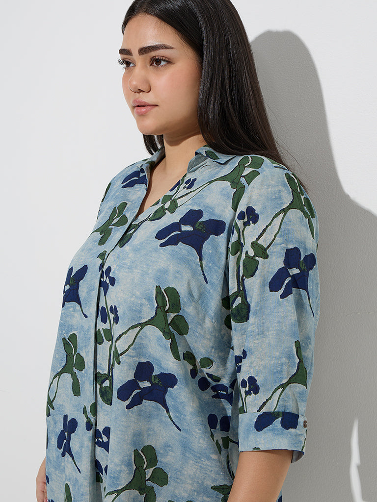 Diza Blue Foliage Design Tunic - Image 3
