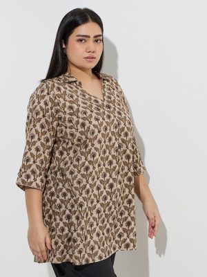 Diza Brown Floral Design Tunic