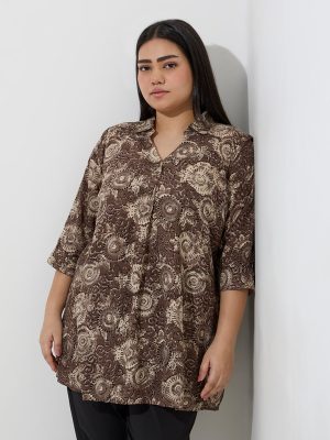 Diza Dark Brown Fruit Printed Tunic
