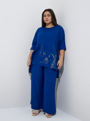 Diza Blue Embroidered High-Low Tunic