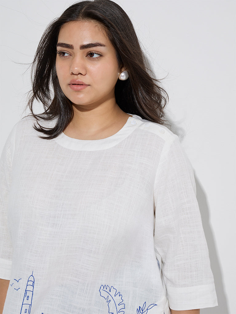 Diza White Embroidered Tunic - Image 3