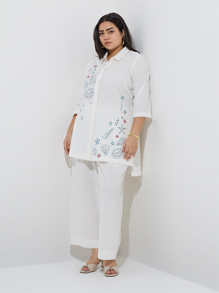 Diza White Sealife-Inspired High-Low Cotton Tunic - Image 2