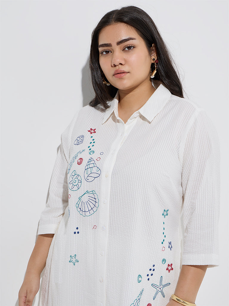 Diza White Sealife-Inspired High-Low Cotton Tunic - Image 3