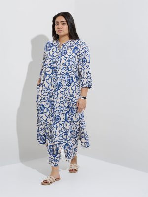 Diza Blue Marine-Inspired A-Line Kurta