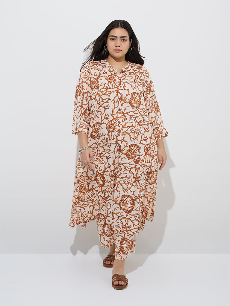 Diza Brown Marine-Themed A-Line Kurta