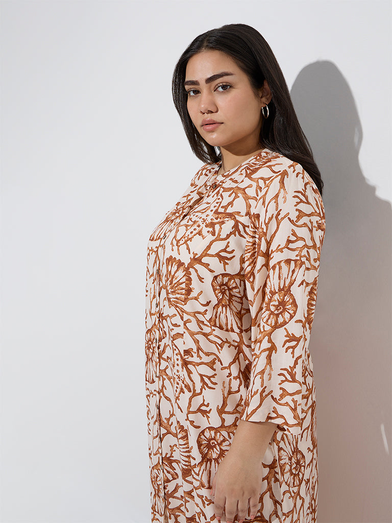 Diza Brown Marine-Themed A-Line Kurta - Image 3
