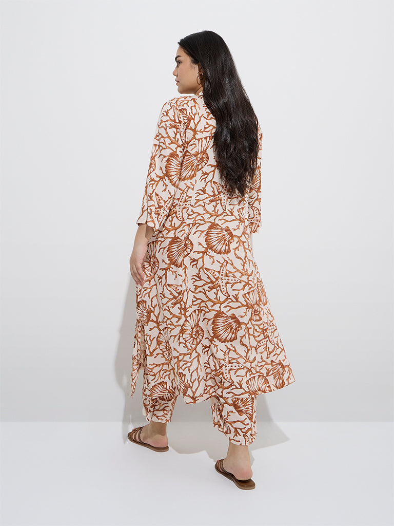 Diza Brown Marine-Themed A-Line Kurta - Image 4