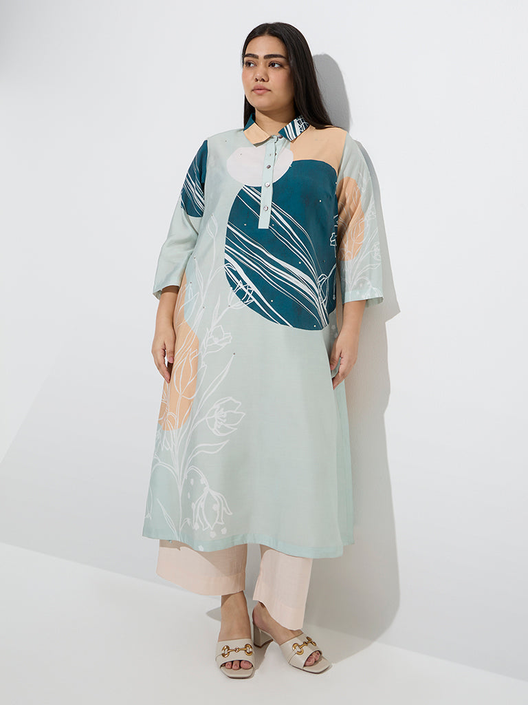 Diza Multicolour Floral Design A-Line Kurta - Image 2