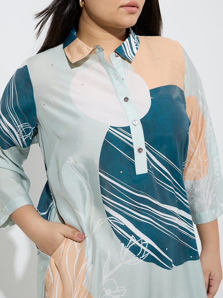 Diza Multicolour Floral Design A-Line Kurta - Image 3