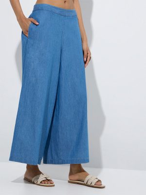 Utsa Blue Solid Denim Palazzos