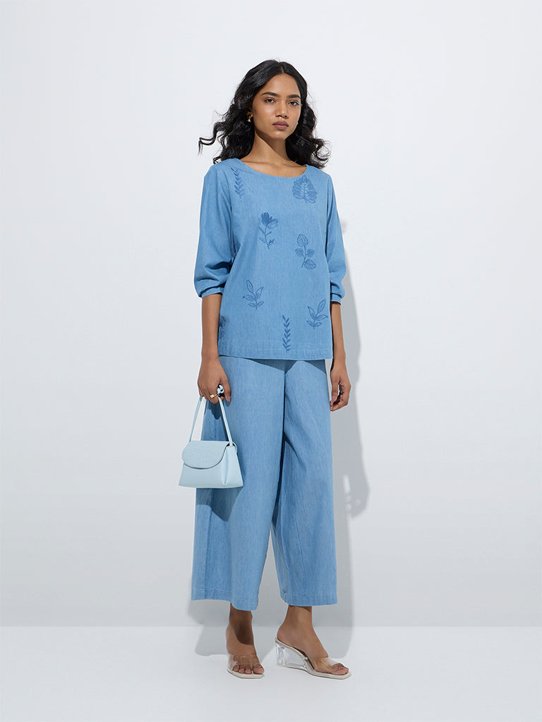 Utsa Light Blue Denim Ethnic Pants - Image 2