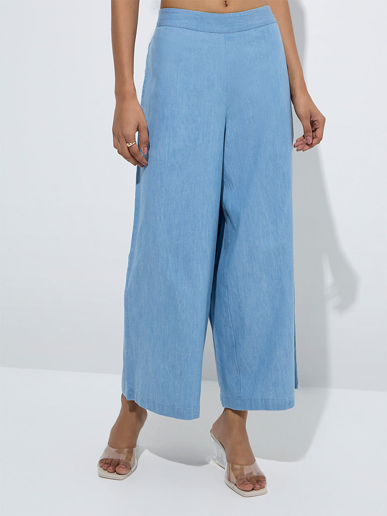Utsa Light Blue Denim Ethnic Pants