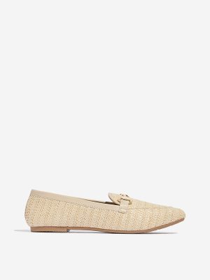 LUNA BLU Beige Raffia-Textured Loafers