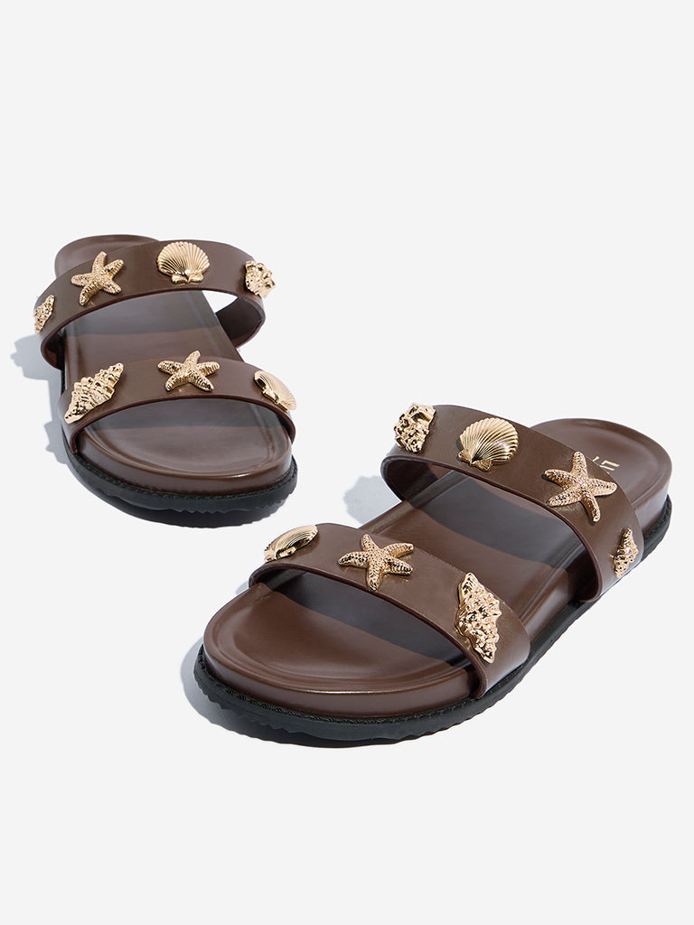 LUNA BLU Brown Sea Life-Inspired Comfort Sandals - Image 3