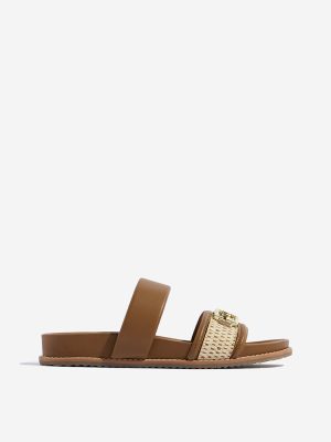 LUNA BLU Tan Raffia Detailed Comfort Sandals