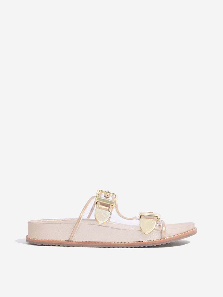 LUNA BLU Gold Dual-Strap Slip-On Comfort Sandals