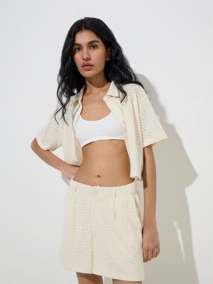 Nuon Ivory Knit-Textured Cotton-Blend Shirt