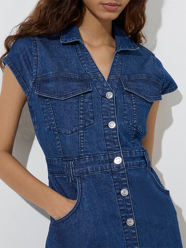 Nuon Dark Blue Denim Shirt Dress - Image 3