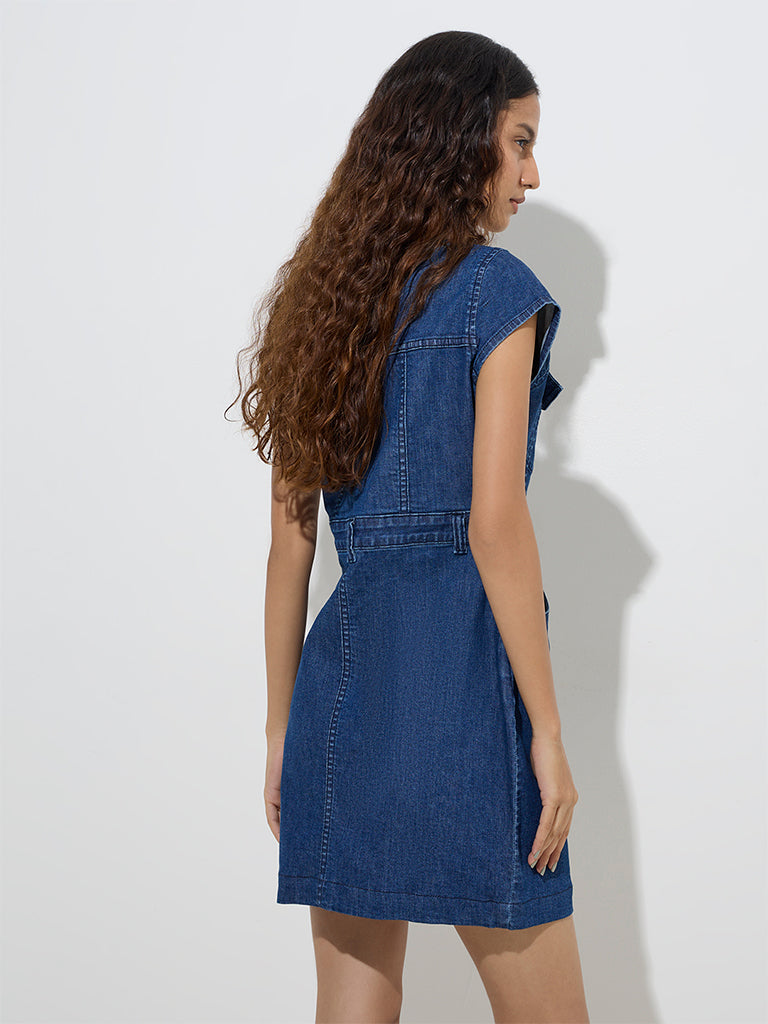 Nuon Dark Blue Denim Shirt Dress - Image 4