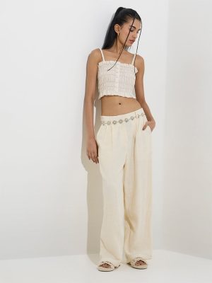 Nuon Off-White Mid-Rise Trousers