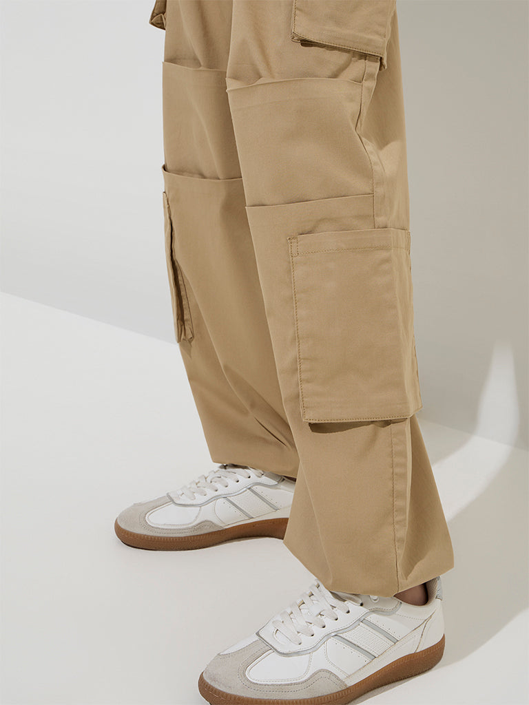 Nuon Dark Beige High-Rise Cotton-Blend Pants - Image 4