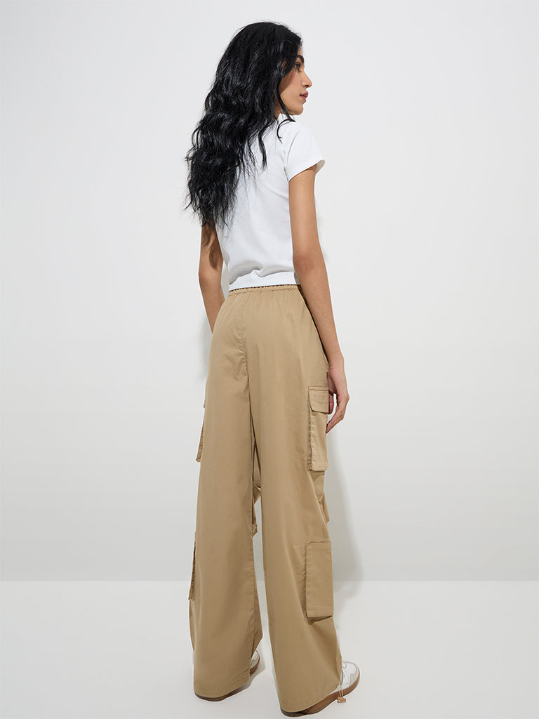 Nuon Dark Beige High-Rise Cotton-Blend Pants - Image 5