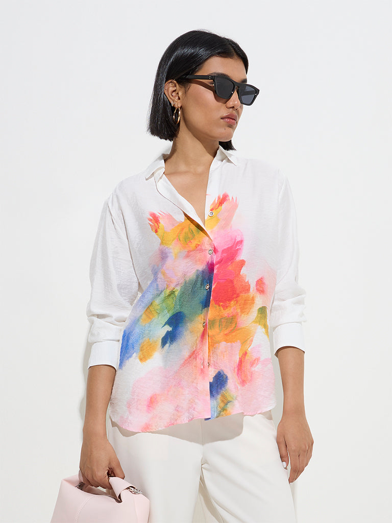 Wardrobe White Abstract Design Shirt - Image 2