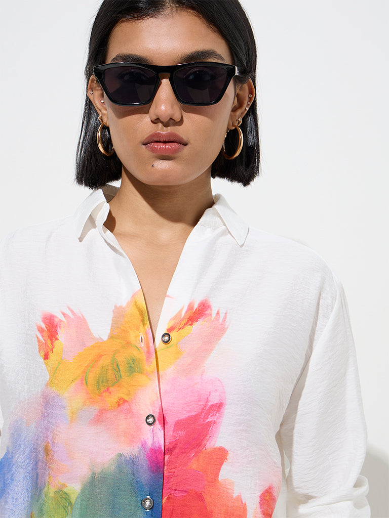 Wardrobe White Abstract Design Shirt - Image 3