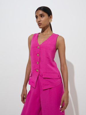 Wardrobe Fuchsia Crinkle-Textured Waistcoat-Style Top