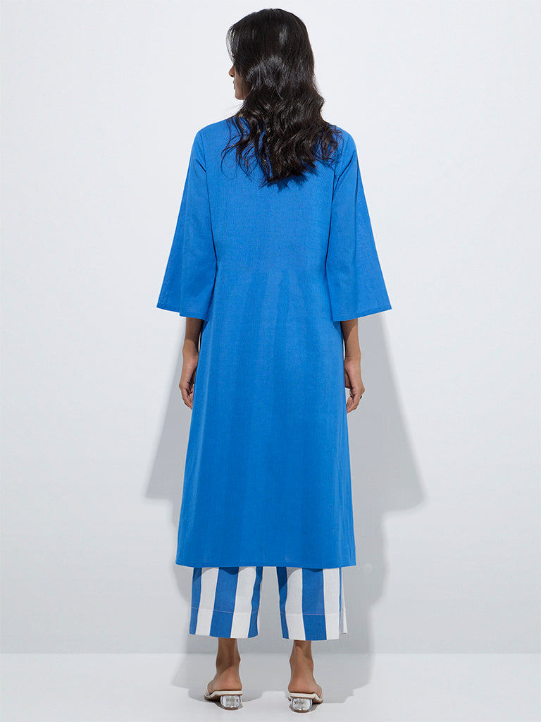 Utsa Blue Seashell Design Cotton-Blend A-Line Kurta - Image 4