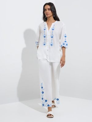 Utsa White Floral Embroidered Cotton Tunic