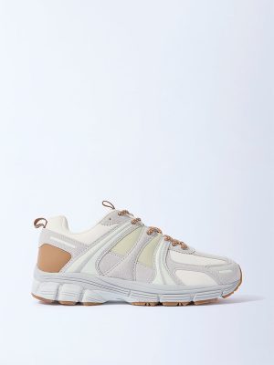 LUNA BLU Ivory Suede Detailed Lace-Up Sneakers