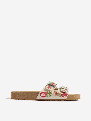 LUNA BLU Red Floral Embroidered Slip-On Sandals
