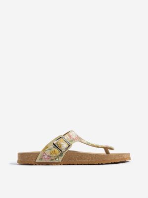 LUNA BLU Sage Floral Embroidered Thong-Strap Sandals