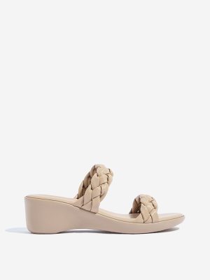 LUNA BLU Beige Woven-Textured Wedge Comfort Sandals