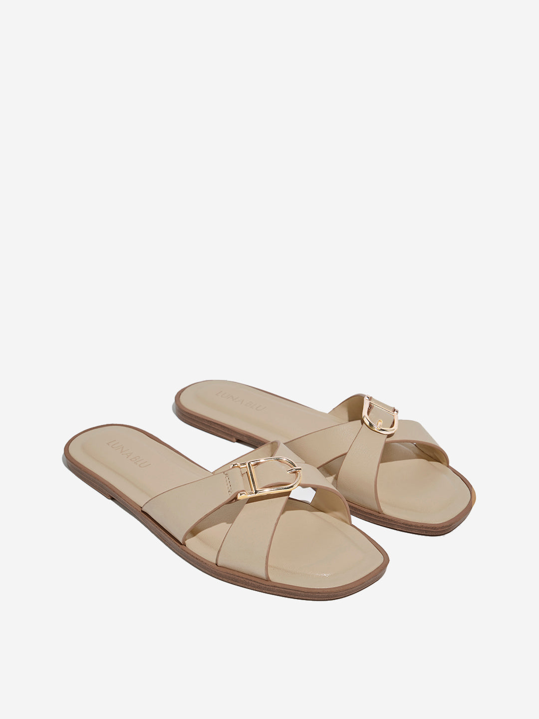 LUNA BLU Beige Criss-Cross Strap Slides - Image 2