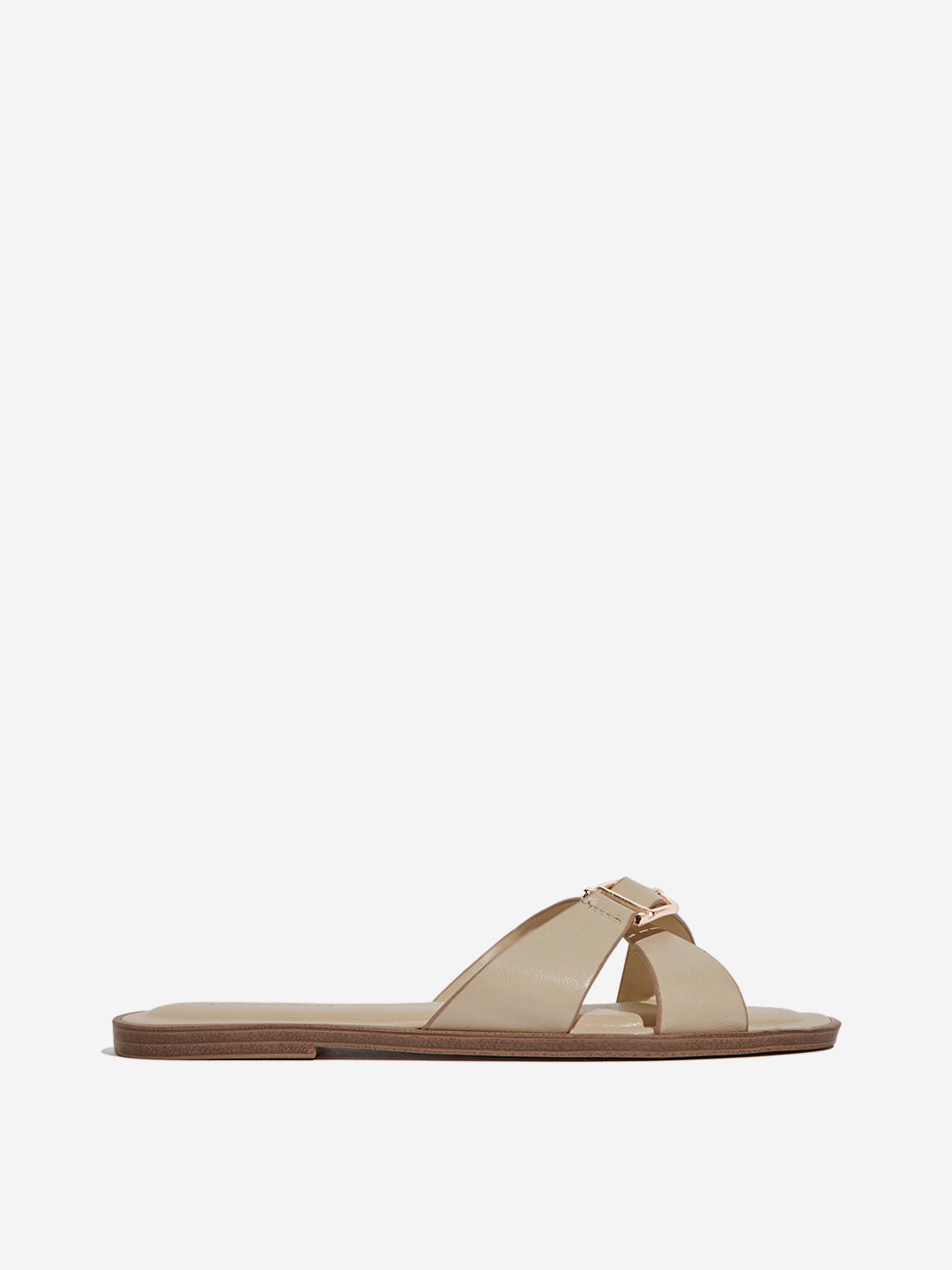 LUNA BLU Beige Criss-Cross Strap Slides