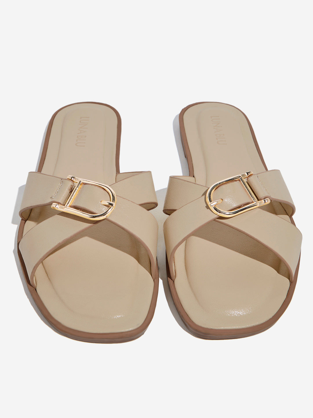 LUNA BLU Beige Criss-Cross Strap Slides - Image 3