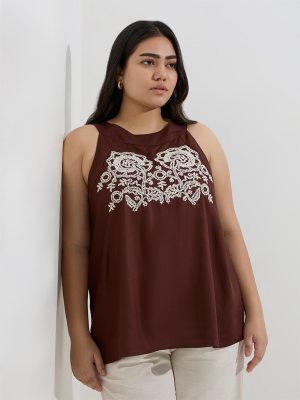 Gia Dark Brown Floral Embroidered Top