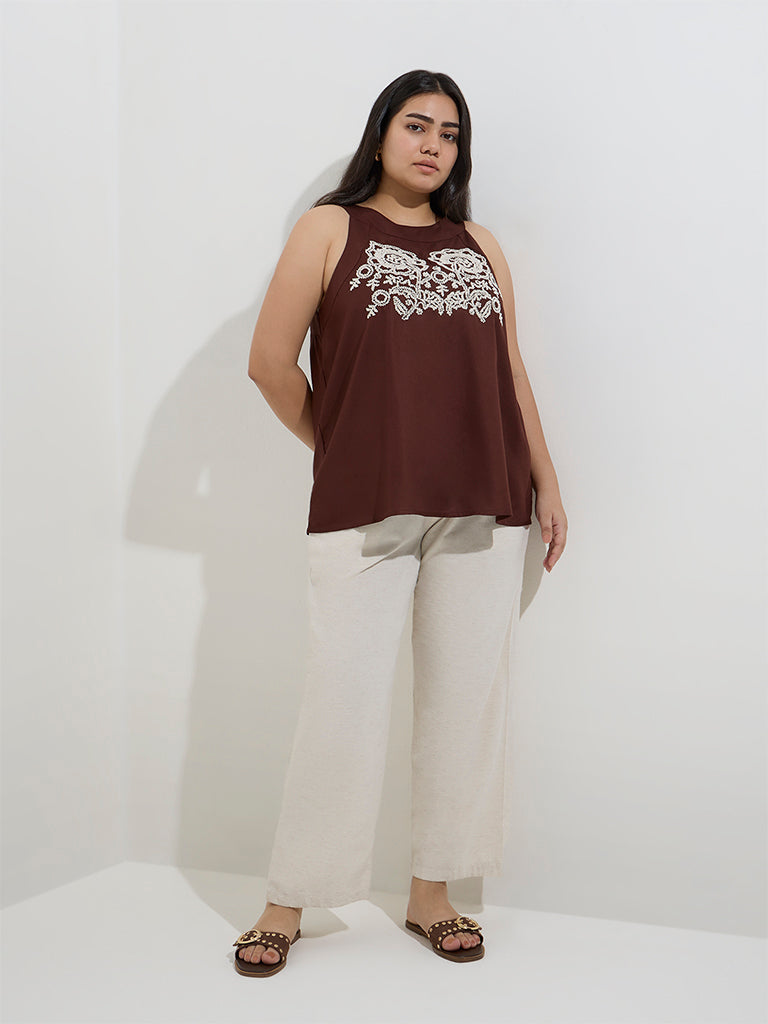 Gia Dark Brown Floral Embroidered Top - Image 2