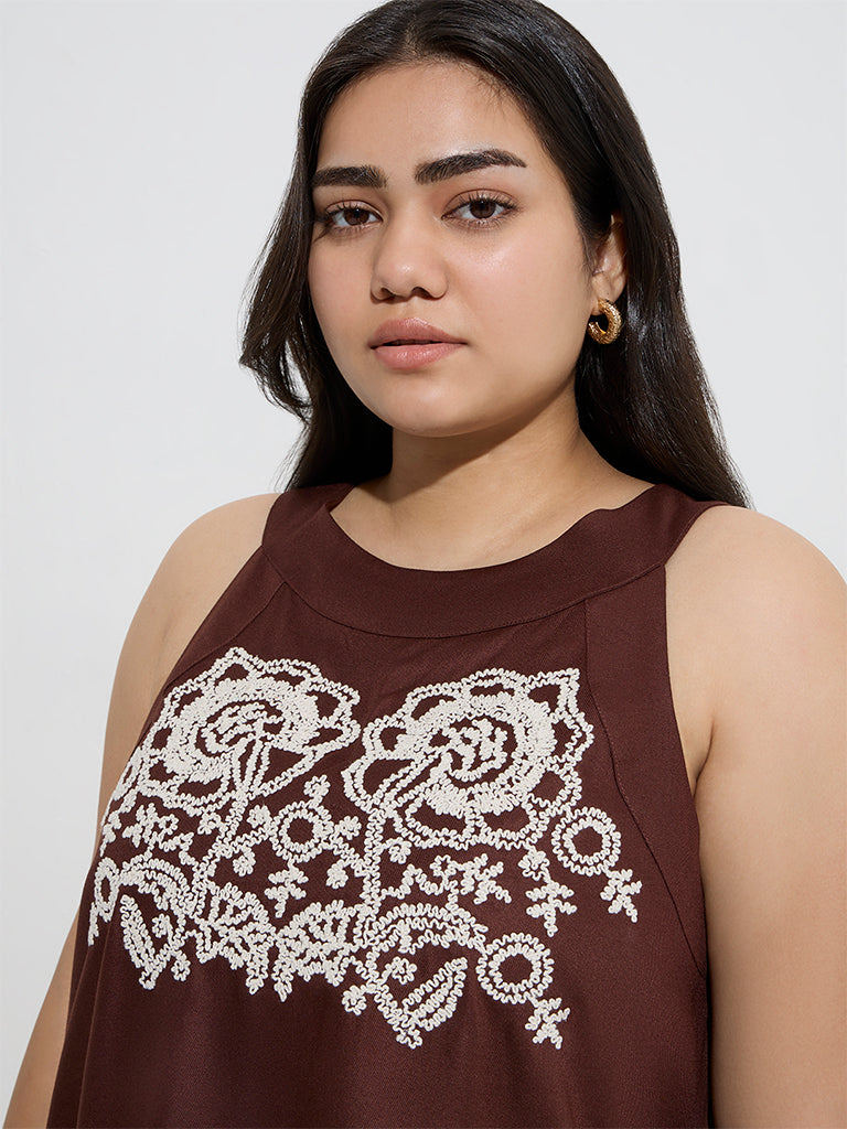 Gia Dark Brown Floral Embroidered Top - Image 3