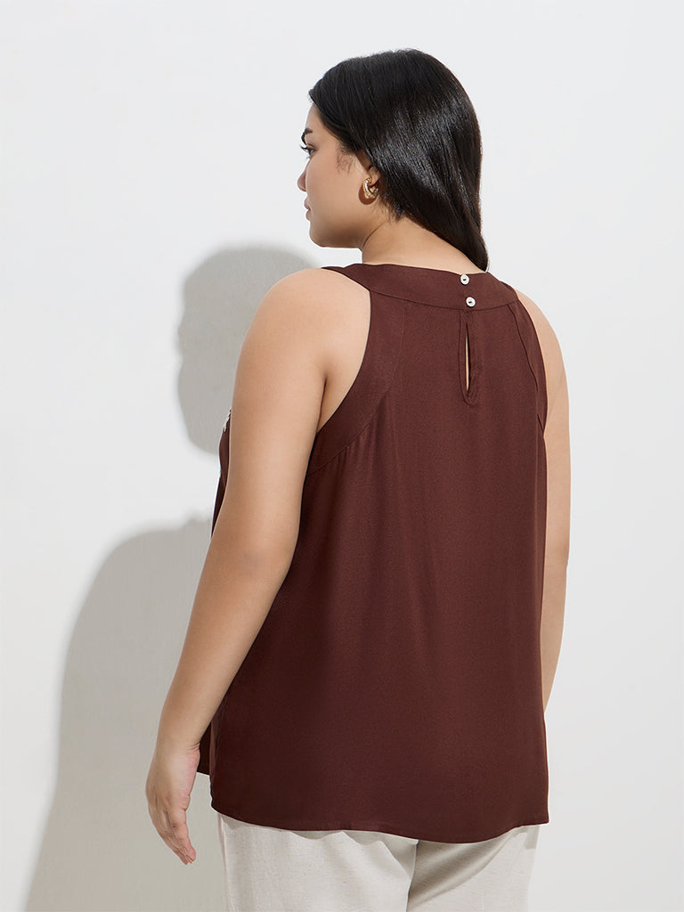 Gia Dark Brown Floral Embroidered Top - Image 4