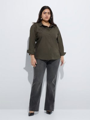 Gia Olive Embellished Cotton Shirt