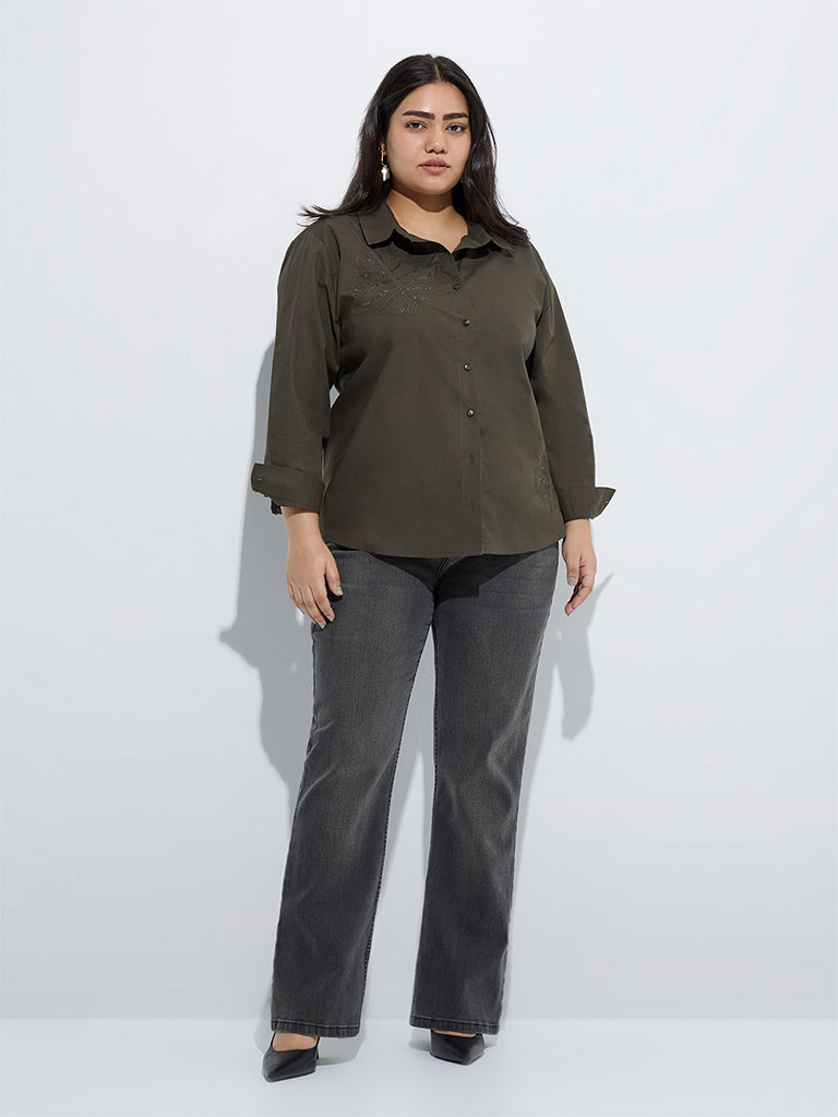 Gia Olive Embellished Cotton Shirt
