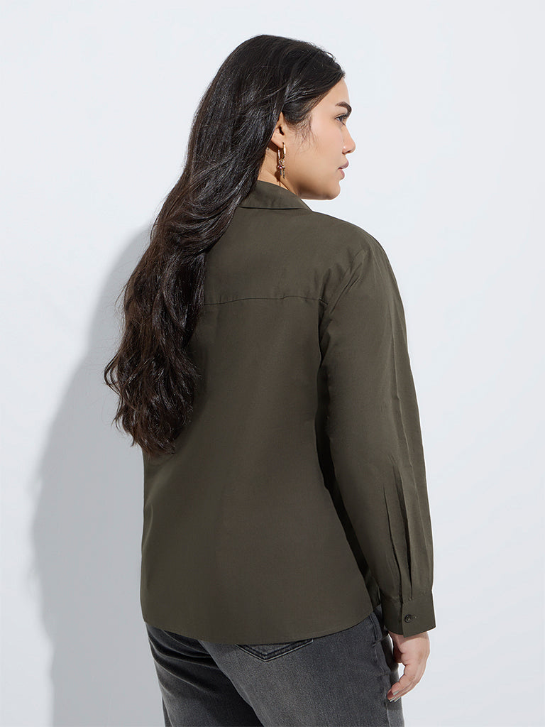 Gia Olive Embellished Cotton Shirt - Image 4